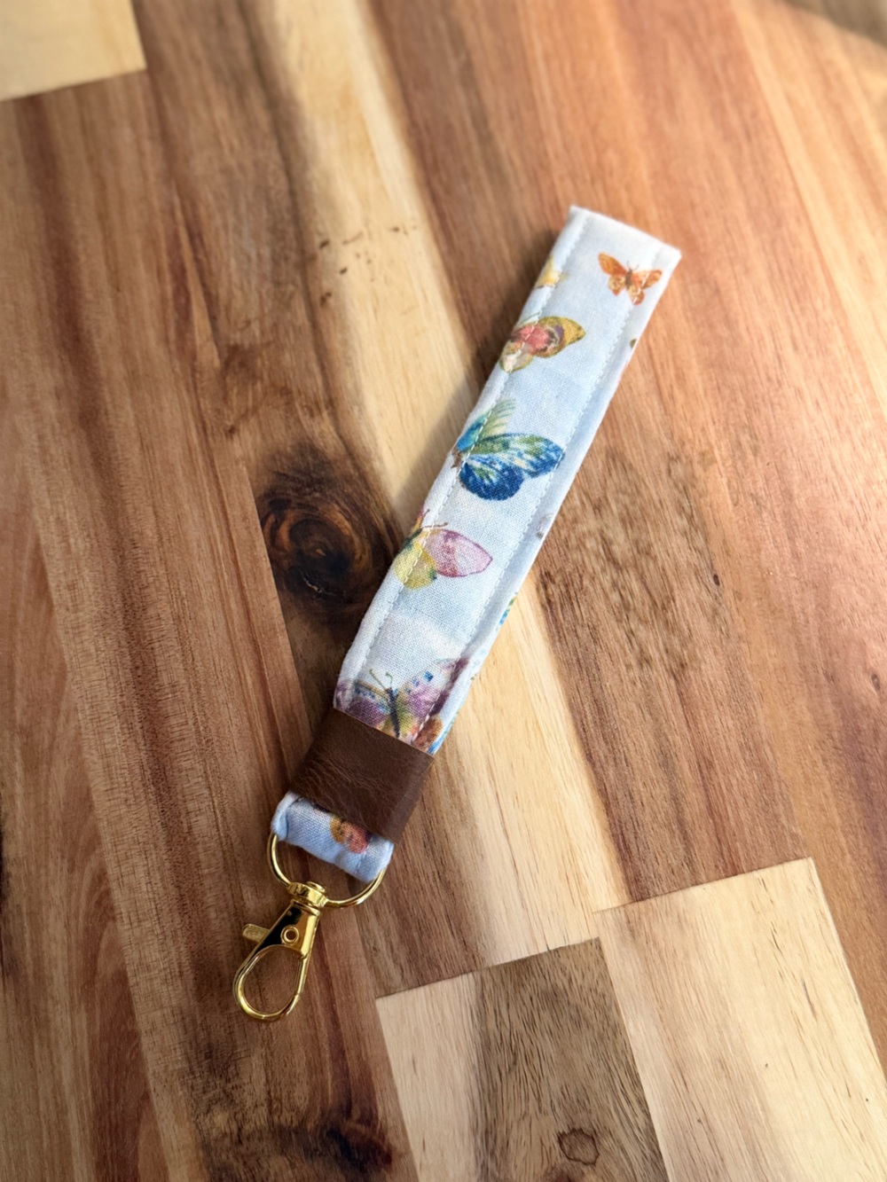 Floral Butterfly Wristlet Key & Card Holder - Light Blue